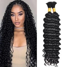 LPARMJIT Deep Wave Bulk Hair for Braiding, 18 Inches, 2 Bundles/Pack, No Weft for Braiding, Wavy Synthetic Braiding Hair Extensions for Boho Braids