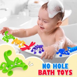 Bath Suction Toys for Baby Toddlers: No Hole Silicone Baby Toys - Bath Suction Toys for Baby Stick to Bathtub