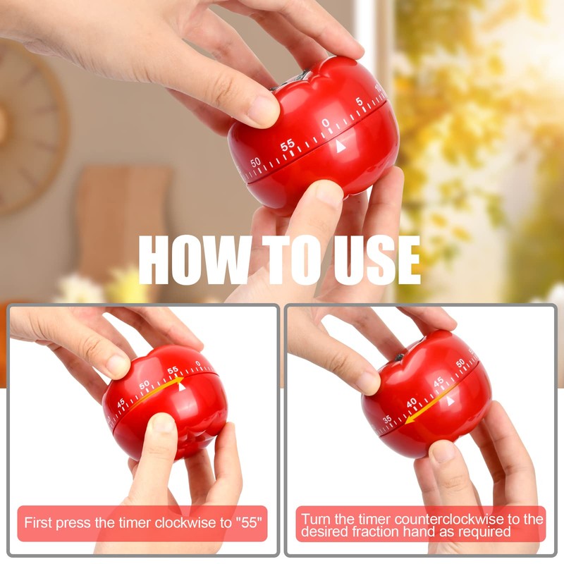 Tomato Kitchen Timer, Pomodoro Timer, Kitchen Clock Timer 60 Minute