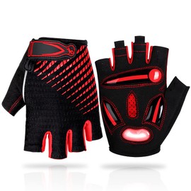 LUROON Cycling Gloves Half Finger Gel Padded Bike Gloves Anti-Slip Shock-absorbing Hand Protect Fingerless Summer Bicycle Short Gloves for Mens & Women (L, Red)
