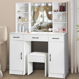Yamissi Large Makeup Vanity Table Set with 10 LED Mirror Dressing Table And 3 Drawers US