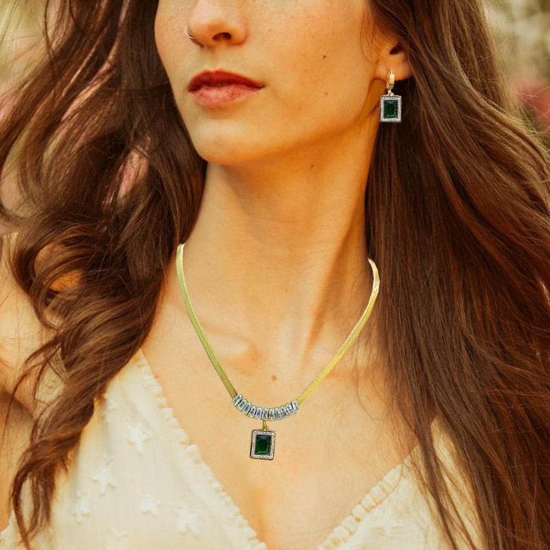 Square Shaped Jewelry Sets for Women Earrings Necklace and Bracelet