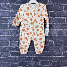 Cat & Jack 3-6 Months Fall Autumn Gauze Long Sleeve Romper Pumpkins Leaves