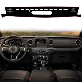 KEEGTBOX Cubierta para tapete de salpicadero para consola central interior personalizada compatible con Jeep Wrangler SUV 2018 2019 2020 2021 2022 Jeep Gladiator Truck 2020 2021 2022, accesorios para alfombrillas de salpicadero (borde rojo)