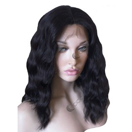 CiCiCa-“ESSIE”, Lace Front Wigs, 16 Inches Medium Length Wig, Loose Wavy Wig, Darkest Brown Tend to Black Wig, Swiss Soft Lace, Premium Synthetic Heat Resistant Hair Replacement Wigs for Women.