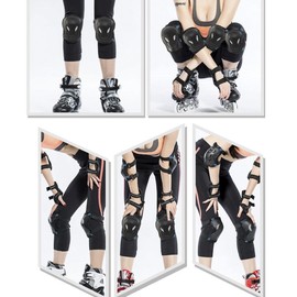 SENLINRUI Adults Knee Elbow Wrist Braces Pads Set Reflective Collision Avoidance Skate Roller Blading Skateboarding Biking Knee Braces Support Elbow Pads Wrist Protector Kneepad