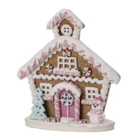 The Bridge Collection 8" Claydough Pastel Pink Flat Candy Gingerbread House- 2-D Style Christmas Cookie House with Icing & Candy Accents