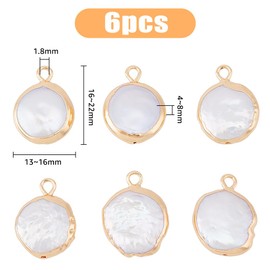 HOBBIESAY 6Pcs Electroplate Natural Baroque Pearl Pendants Keshi Pearl Pendants with Golden Tone Edge Cultured Freshwater Pearl Charm with Iron Findings for DIY Jewelry Making Hole: 1.8mm