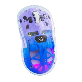 ZIYOU LANG A2 Transparent Wireless Gaming Mouse with Battery Level Display,Bluetooth/2.4G Wireless PC Mice,3D RGB Backlit,5 Million Clicks,PixArt 3212,up to 4000 DPI for Win/MAC,Purple