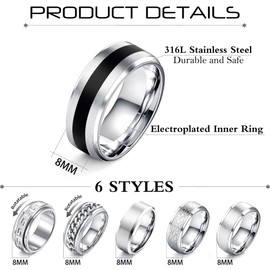 Sanfenly 6PCS Mens Rings 316L Stainless Steel Rings for Men Women Rings Vintage Mens Thumb Rings Silver Engagement Rings Wedding Band Fidget Mens Ring Set