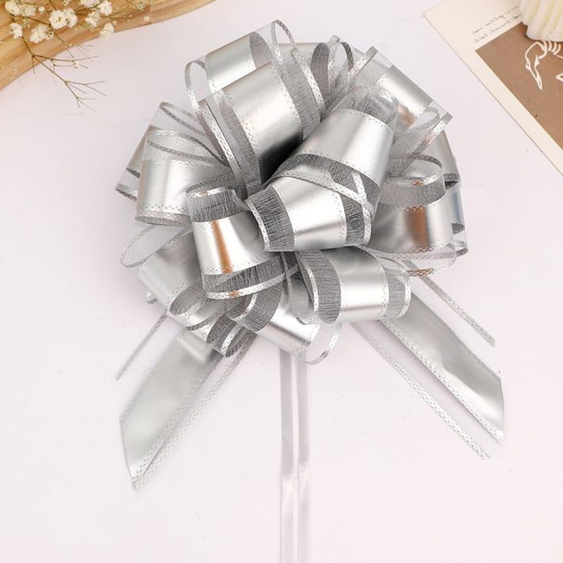 5 PCS Large Pull Bows Wrapping Pull Bow Ribbon，Silver Gift