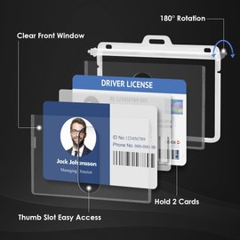 2 Pack Hard Plastic ID Badge Holder, Double Sided,Clear,Horizontal,Hold 2 Cards