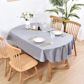 Wolkemer Faux Linen Oval Tablecloth 60 x 84 Inch Grey Farmhouse Rustic Table Cloth Wrinkle Resistant Washable Fabric Table Clothes for Dining Kitchen Party Decor Table Cover Indoor and Outdoor
