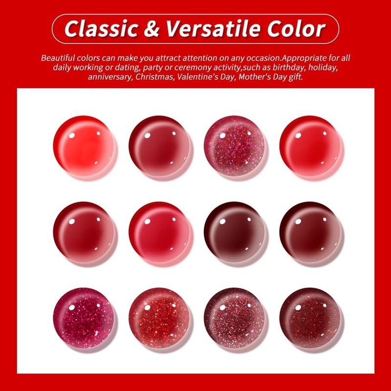 JR 12pcs 12ml Gel Polish Red Series Includes Cat Eye