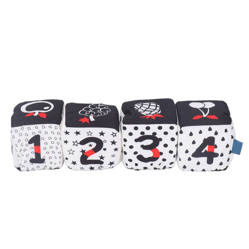 4pcs Baby Cloth Blocks Toy Letters Animals Learning Black White