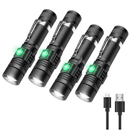 Rechargeable LED Tactical Flashlight, Pocket-Size Small LED Flashlight, 2000lm, Super Bright LED, Zoomable, IPX6 Waterproof Flashlight for Hiking, Camping, Emergency, 4pcs