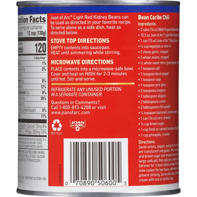 Joan of Arc Beans, Light Red Kidney, 30 Ounce