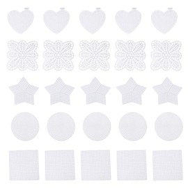 TEHAUX 50pcs Plastic Mesh Canvas Sheets 5 Shapes - Including Circles Heart Square Star Flowers - Blank Clear Plastic Canvas for DIY Crafts Embroidery Cross Stitch, Knit Crochet Projects