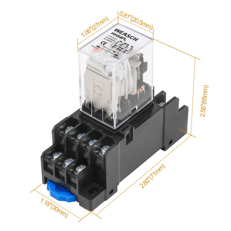 Weasch Electromagnetic Power Relay, HH54PL, AC 12V Coil, 4P4T 4NO