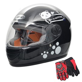 Kids Bike Helmet with Gloves, for Pedal Scooter, Motorcycle, ATV, Quad Bicycle, Suitable for Ages 3-6 (Black)