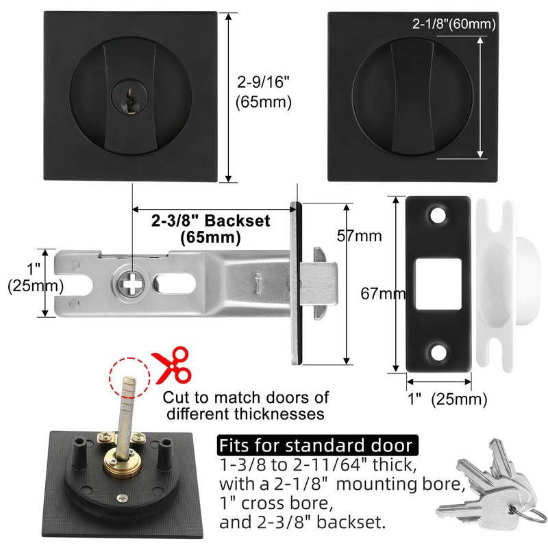 Malimali Pocket Door Lock with Key, Matte Black Pocket Door