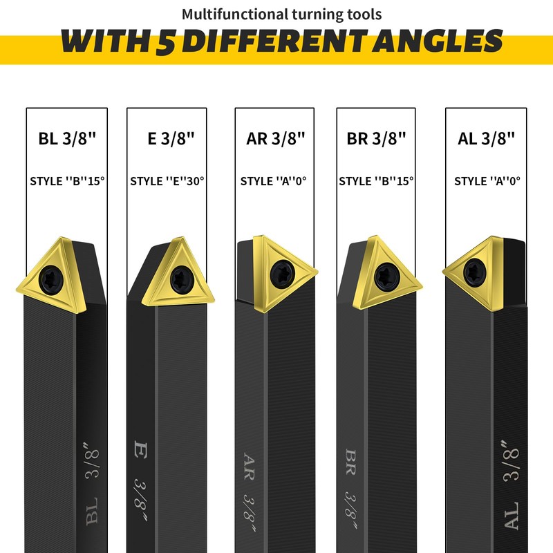 Metal Lathe Cutting Tools,5pcs 3/8'' Shank Carbide Metal Cutting Tool