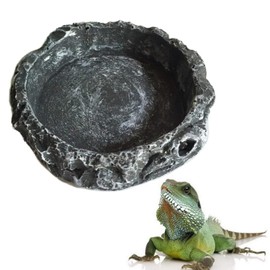Reptile Water Container, 3.1 x 3.1 x 0.8 inches (8 x 8 x 2 cm), Resin Reptile Water Dish, Food Bowl, For Reptiles, Shelter, Aquarium, Hideaway, Reptile Amphibian Breeding Case Accessory,