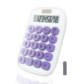 BTSEYAW Mechanical Calculator, Cute Calculator with Dual Power 8 Digit Tilt Screen and Big Button for Teachers Students Basic Office (White and Purple)