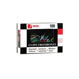 ACCO Vinyl Coated Coloured Paper Clips, 1-1/8-Inch Size, Assorted Colours, Box of 100 Clips (5050572522)