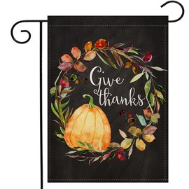 Fall Pumpkin Give Thanks Wreath Garden Flag Double Sided, Autumn Thanksgiving Holiday Harvest Yard Outdoor Decoration 12.5x18 Inch