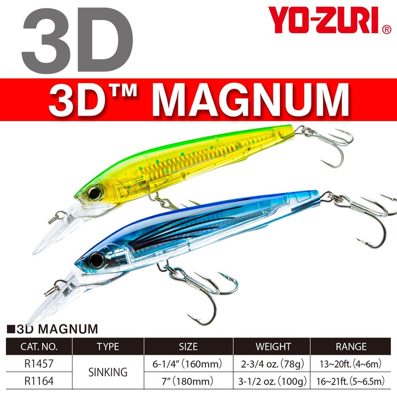 YO-ZURI Saltwater Lure 3D Magnum Sinking 160mm, Color: Shad