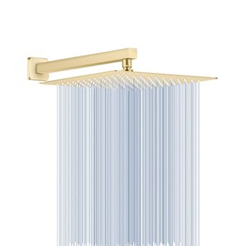 KINLIV 12 Inch Brushed Gold Rain Shower Head with Extension Arm, Rainfall Square Showerhead with 16 Inch Shower Arm All Stainless Steel, 144 Outlets Waterfall Full Body Coverage