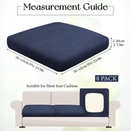 OGMBI 8 Pcs Outdoor Patio Cushion Covers, 50 x 50 x 5 cm Waterproof Stretch Garden Seat Cushions Cover, Replacement Chair Seat Covers, Washable Furniture Protector Sofa Couch Slipcovers, Navy Blue