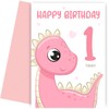 1st Birthday Card for Girl - 1 Year Old Birthday Card for Granddaughter, Daughter, Great Niece, Sister or Girls - Pink Dinosaur Bday Cards