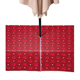 Fabric Textile Products Christmas Ornaments Red Tablecloth Milliken Waterproof with Zipper & Umbrella Hole 60"x84"