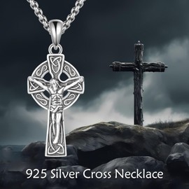 SHEAISRS Jesus Crucifix Cross Necklace Sterling Silver Jesus Necklace Crucifix Jewelry for Men Women