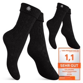 Celodoro 2 Pairs of Costume Socks with Edelweiss Pin, Socks for Men and Women in Grey, Beige, Cream, White, Size EU 35-46/UK 3-11 - 35-38