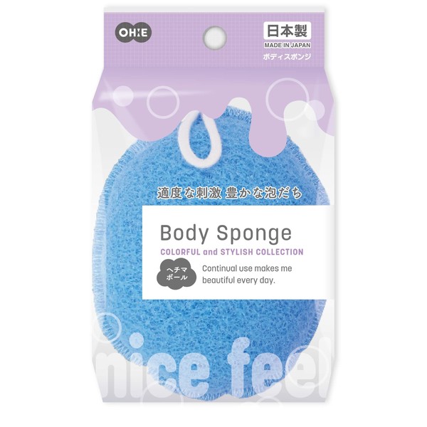 Ohe Body Sponge, L 5.1 x W 3.9 x H 2.2 inches (13 x 10 x 5.5 cm), Blue, BC Loofah Ball, Rich Foaming, Made in Japan