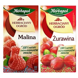 Herbapol Herbaciany Ogrod 2 pack Raspberry Tea (20 tb) and Cranberry Tea (20 tb). Product from Poland.