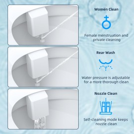Hibbent Bidet Attachment for Toilet, Non-Electric Dual Nozzle for Frontal & Rear Wash, Adjustable Water Pressure Control, Fresh Water Bidet Toilet Seat, Self Cleaning Water Sprayer, Matte Black