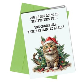 Oscar Finks Christmas Tree Fainted Greeting Card, THE CHRISTMAS TREE HAS FAINTED AGAIN, Blank Inside #1715