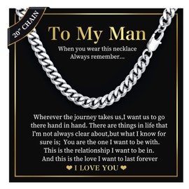 FLHEART Mens Chain Necklace Promise Gifts - 8mm Cuban Chain Necklace for Man Lover Husband Boyfriend, Men's Jewellery Present for Birthday Valentines Day Promise, Mens Valentines Gifts