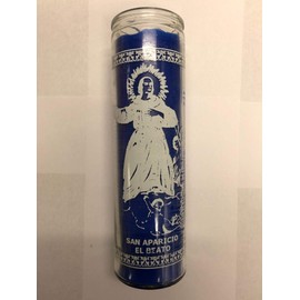 San Aparicio Unscented Blue Pillar Candle in Glass