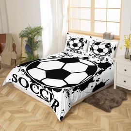 Feelyou Soccer Duvet Cover Tie Dye Bedding Set for Kids Boys Girls Teens Room Decor Black White Comforter Cover Set Queen Size Sports Games Bedspread Cover 3Pcs Zipper
