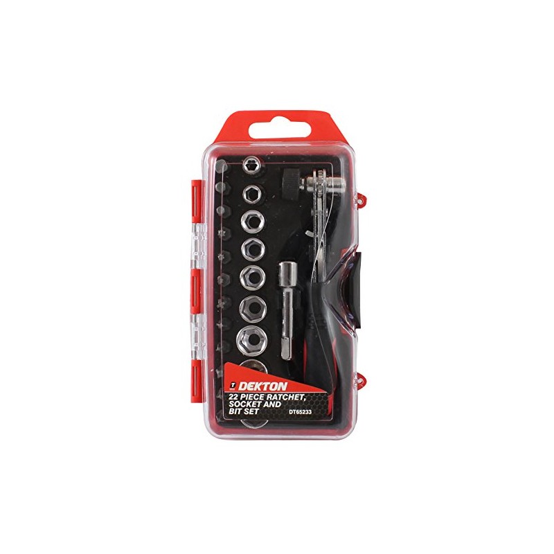 DEKTON DT65233 Ratchet Wrench, Black/Red, Set of 22 Piece