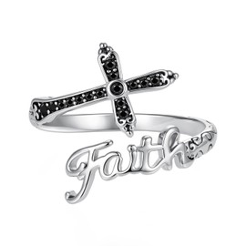 MUNDELL Vintage Cross Open Ring Christian Faith Wrap Finger Rings for Women Statement Ring Fine Jewelry White Gold Plated