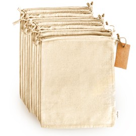 LEAFICO Cotton Produce Bags - Large 10x12 Inch - 12 Pcs Multipurpose Eco Cloth Bags - Muslin Bags with Drawstring - Canvas Bags - Vegetable and Bread Bags - Fabric Sachet Bags - Linen Bag