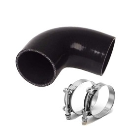 AotoKoop ID 2.5" (63mm) 90 Degree Elbow Silicone Coupler Hose, Leg length 4" (102mm) 4-Ply Reinforced Wall 0.2" (5mm) with T-Bolt Clamps 2pc Black