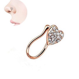 Beetoo Heart with Gems Fake Clip On Nose Ring, Jewelry Piercing Clip On Earrings Faux Nose Ring Hoop