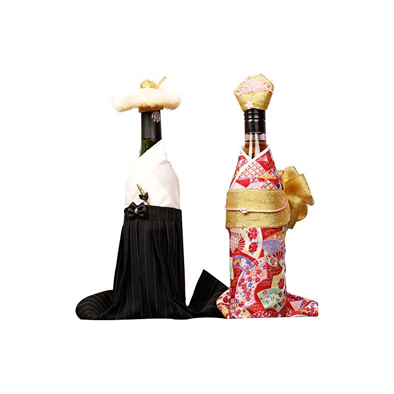Kelendle 2Pcs Creative Japanese Kimono Bottle Cover with Hats Wine